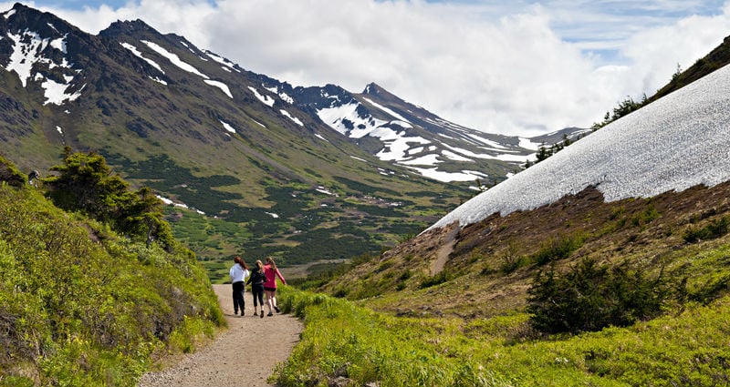 Walking trail from Flattop Mountain near Anchorage, Alaska Walking trail from Flattop Mountain near Anchorage, Alaska